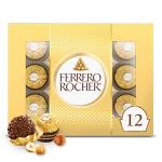 Box of Ferrero Rocher chocolates with two wrapped chocolates in front