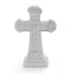 White decorative cross with carved floral details