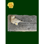 Decorative memorial plaque with a bird and a yellow rose