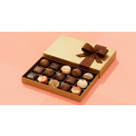 Box of assorted chocolates with a ribbon-tied lid