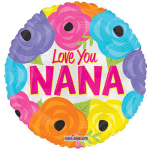 Round balloon with colorful flowers and the words Love You Nana