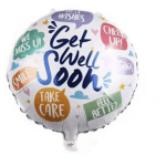 Round foil balloon with "Get Well Soon" and colorful messages