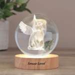 Crystal Keepsake Cat Orb with Wood LED Base