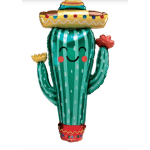 Cactus-shaped foil balloon with a sombrero and smiling face
