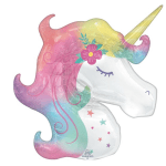 Unicorn-shaped pastel foil balloon with floral accents