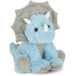Blue plush triceratops stuffed animal with gray accents
