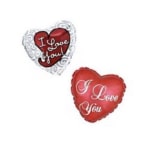 Two heart-shaped balloons with "I Love You" text
