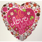 Heart-shaped balloon with "I love you" text and floral patterns