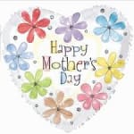 Heart-shaped Mother's Day card with colorful flower illustrations