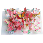 Pop-up card with pink flowers and colorful butterflies
