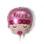Pink baby girl foil balloon with a sleeping face and pacifier