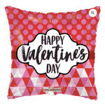 Valentine's Day foil balloon with red, pink, and white patterns