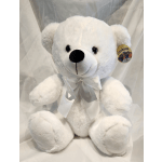 White plush teddy bear with a satin bow
