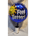 Round blue balloon with a smiling sun and the words "Feel Better!"