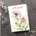 Sympathy card with pink flowers and green leaves