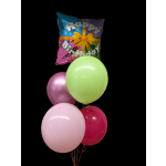 Birthday balloon bouquet with a foil "Happy Birthday" balloon and pastel latex balloons