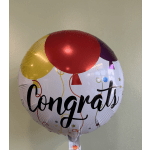 Round congratulatory balloon with colorful confetti and balloons