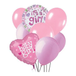 Pink baby girl balloons with two printed foil balloons