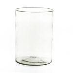 Clear cylindrical glass vase on a white background