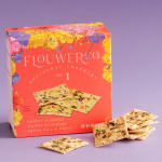 Box of Flowerco artisanal crackers with flower petals and herbs