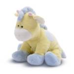 Pastel yellow plush unicorn with blue accents