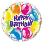 Round birthday balloon with colorful balloons and "Happy Birthday" text