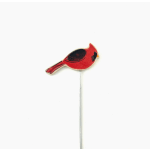 Red cardinal pick on a thin stem against a white background