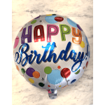 Round birthday balloon with colorful polka dots