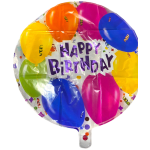Round birthday balloon with colorful balloon graphics and "Happy Birthday" text