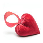 Red velvet heart-shaped gift pouch with a ribbon loop