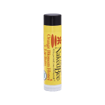 Yellow lip balm tube with a black cap