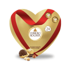 Heart-shaped Ferrero Rocher chocolate box with gold and red packaging