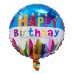 Colorful birthday foil balloon with candles and confetti design
