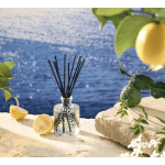 Glass reed diffuser with black sticks and lemon branches