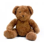 Brown teddy bear sitting on a white background