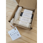 Gift box with handmade soap bars and a honey tag