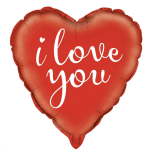 Red heart-shaped balloon with "i love you" text