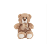 Plush teddy bear with a ribbon bow on a white background