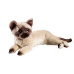 Plush cat toy with cream and brown fur lying down