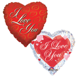 Two heart-shaped red balloons with "I Love You" text