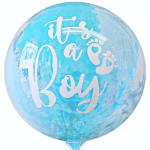 Blue balloon with white text reading "it's a Boy"