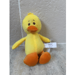 Yellow plush duck with orange beak and feet