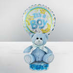 Blue teddy bear with an "It's a Boy" balloon