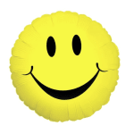 Yellow smiley face balloon on a white background
