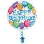 Round birthday balloon with colorful balloons and "Happy Birthday" text