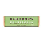 A green Hammond's sea side caramel dark chocolate bar wrapper