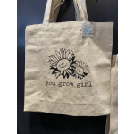 Canvas tote bag with sunflower graphic and the words "you grow girl"
