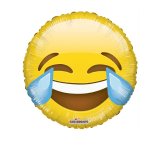 Yellow laughing-crying emoji balloon on a white background