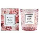 Two pink rose-scented candles, one in a floral box and one in a glass jar