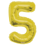 Yellow foil balloon shaped like the number 5